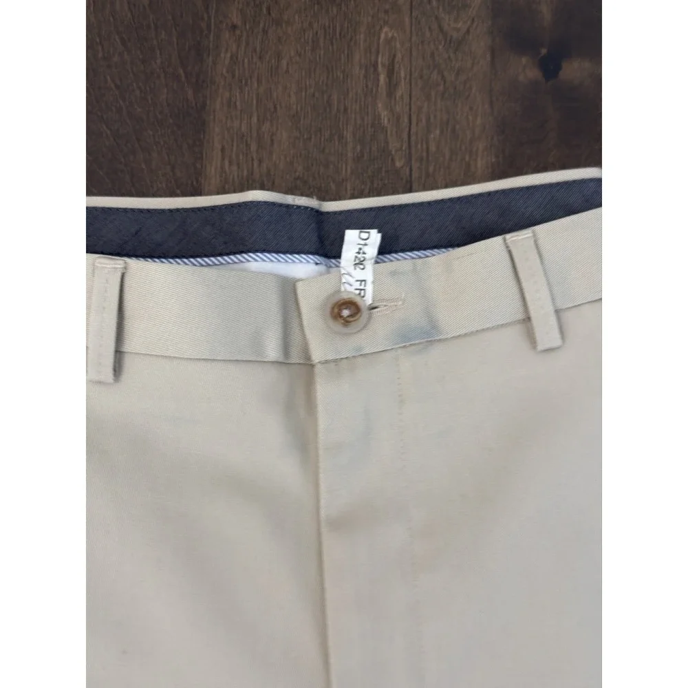 Haggar Premium Flat Front Dress Pant Men 42X30 Khaki Tan Expandable Waist Pocket
